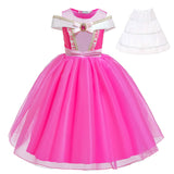 Girl Pink Dress Aurora Cosplay Costume Princess Deluxe Outfit Children Summer Brthday Party Elegant Gown Fairy Disguise Sets