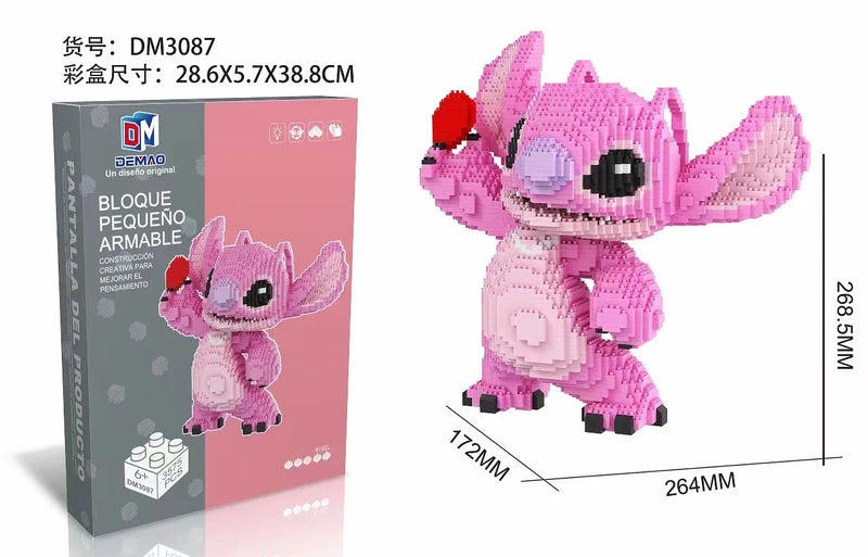Anime Stitch Building Blocks Angel Scrump Guitar Holding Book Stitch Model Assembled Toys Children's DIY Mini Brick Figure