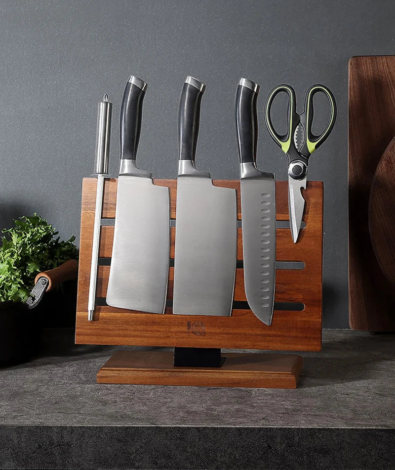 Magnetic Knife Stand Board Acacia Wood Kitchen Display Knife Holder Restaurant Hotel Slicer Butcher Cleaver Magnet Knife Rack