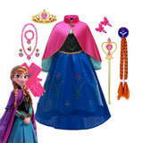 Disney Frozen Princess Anna Dress with Fuchsia Cape Girls Snow Queen Elsa's Sister Costume Play Toddler Carnival Royal Frocks