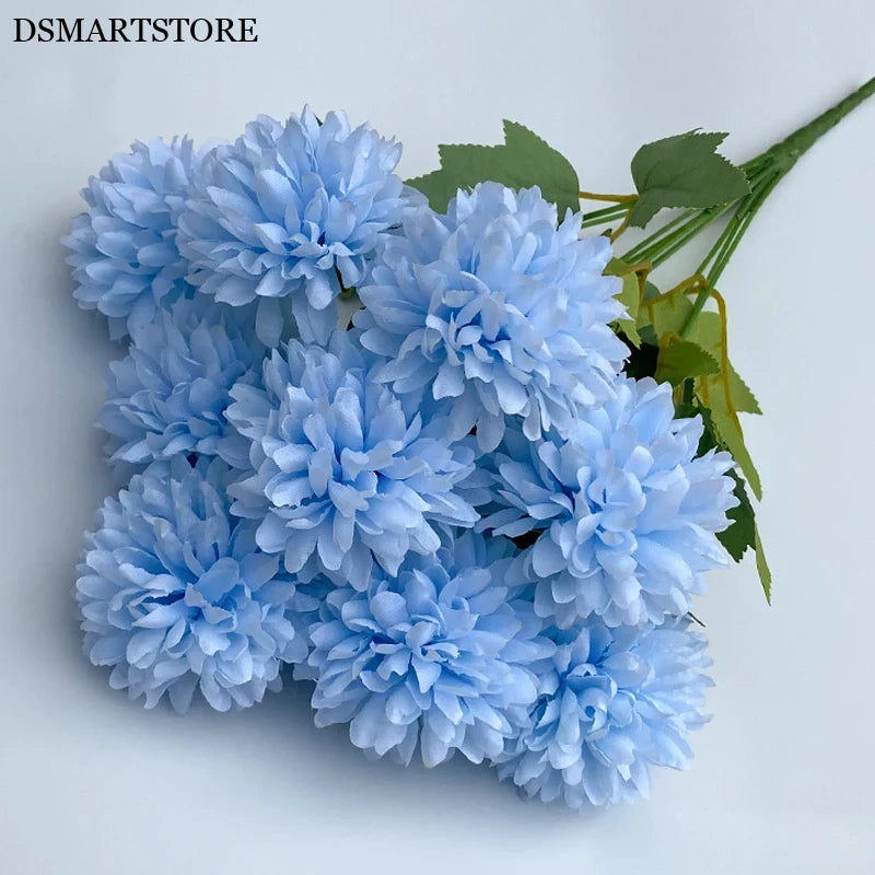 9 Heads Artificial Flowers Ball chrysanthemum Hydrangea Home decor Green Plant Bouquet Bridal Bouquet DIY Wedding Decoration