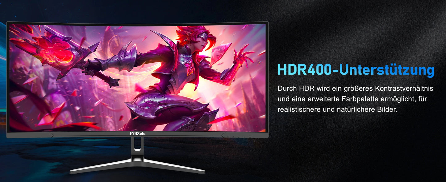 FYHXele 34 inch 99% sRGB Gaming Office Curved Screen 165Hz Refresh Rate 1ms High Reaction Speed Equipped With 3440*1440P Resolution HDMI or DP Interface 21::9 Proportional Screen