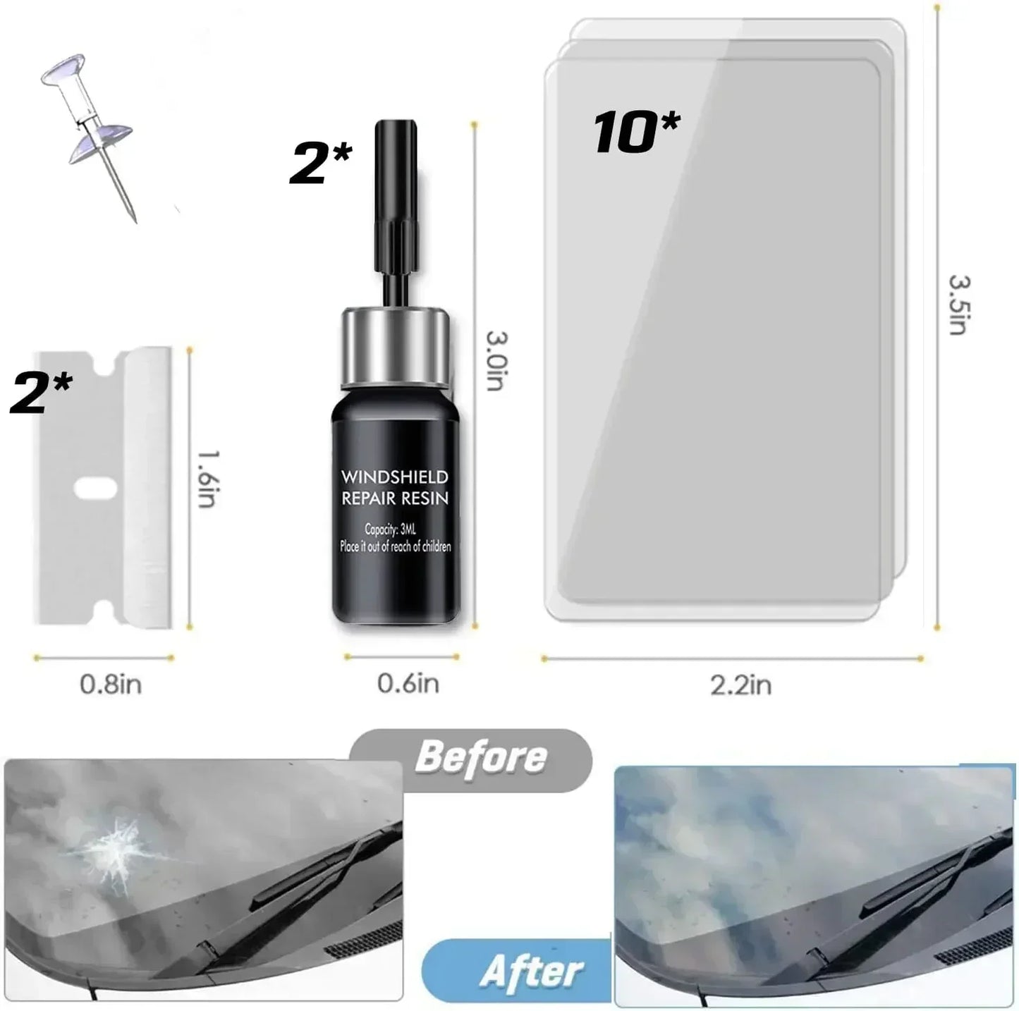 Kit de reparación de parabrisas para vidrio automotriz, herramienta de bricolaje para reparar grietas y desconchones, relleno de nanofluido para grietas en forma de estrella.