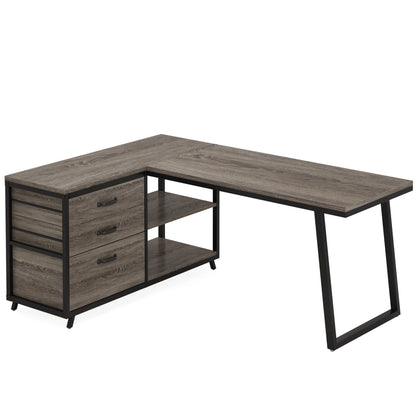Tribesigns L-Shaped Computer Desk with 3 Drawers, Reversible Corner Home Office Desk with Shelves, 53-Inch Industrial PC Desk St