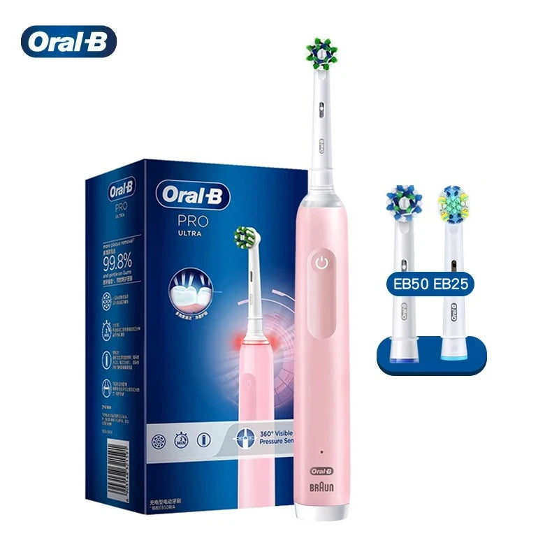 Cepillo de dientes eléctrico Oral B Pro 4 Ultra con rotación 3D, recargable, sensor de presión, 4 modos de cepillado y temporizador de 2 minutos.