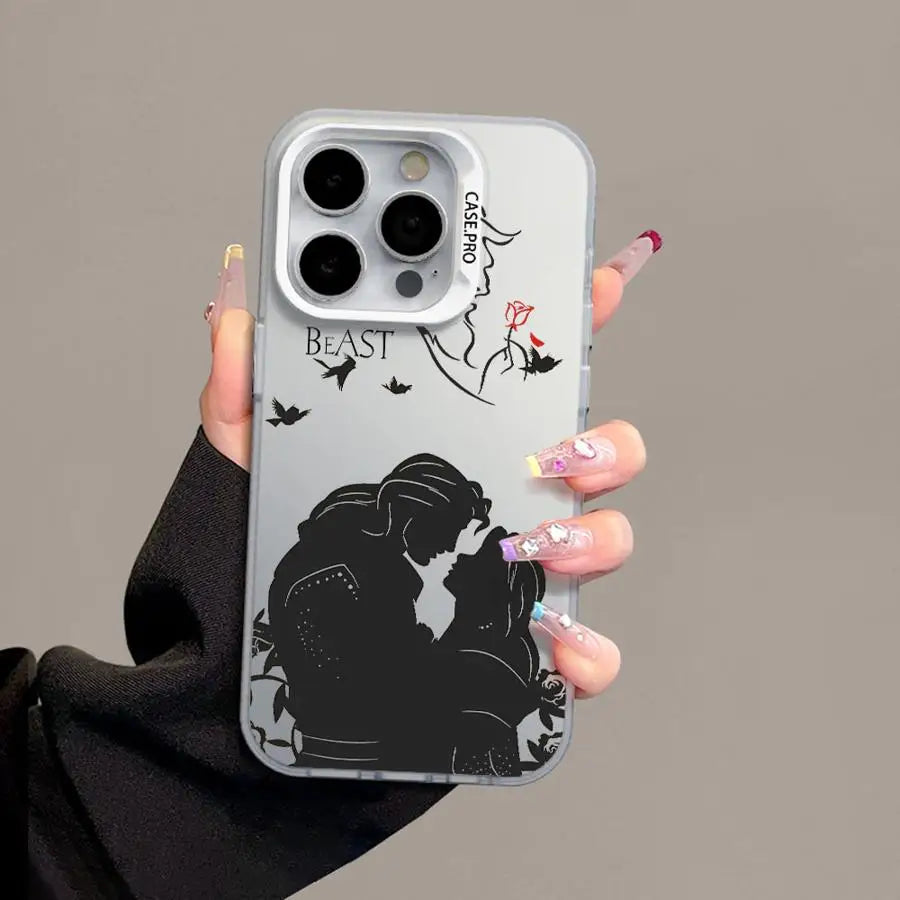 Funda plateada colorida para Apple iPhone 11, 13, 15, Pro Max, 14 Plus, 12, 16, funda de silicona a prueba de golpes, Princesa Bella Disney