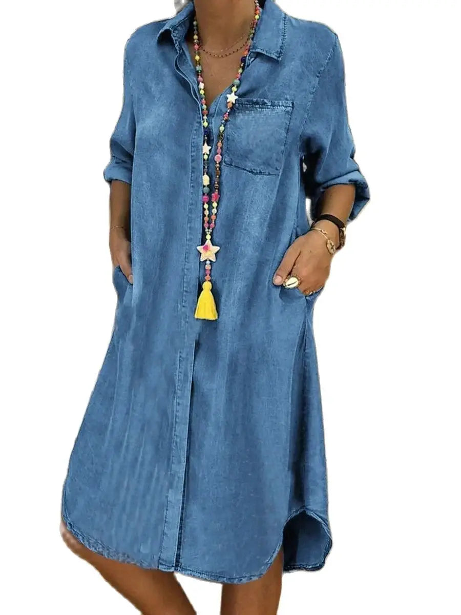 Multifunctional Denim Shirt Dress for Women, Plus Size, Casual Dress, L to 5XL Plus Size