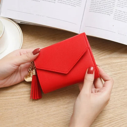 Carteras cortas de moda para mujer, de piel sintética, de lujo, con borlas, con broche, monedero pequeño, tarjetero