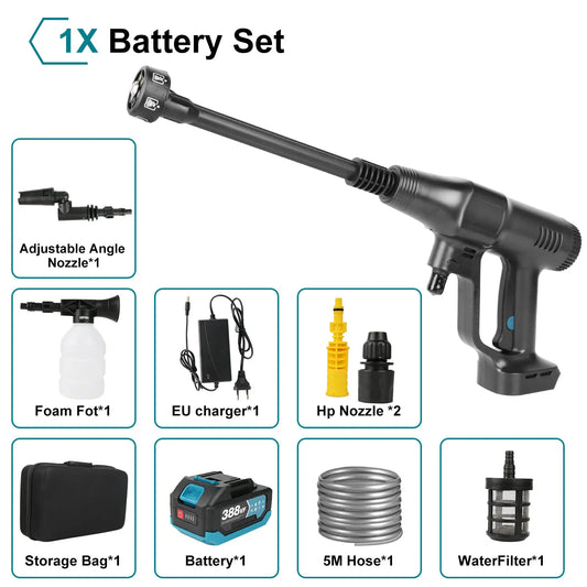 200 Bar 6-in-1 Brushless High Pressure Car Washer Gun Electric High Pressure Washer for Garden Tool Makita 18V Battery