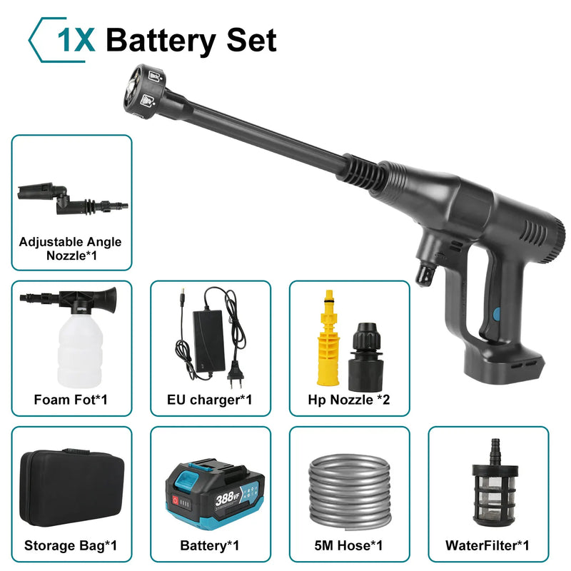 200Bar 6 IN 1 Brushless High Pressure Car Washer Gun Electric High Pressure Washer for Garden Tool Makita 18V Battery
