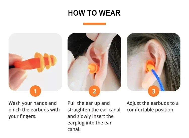 Soft Silicone Corded Ear Protector Soundproof Earmuffs Noise Protection Earplugs Sleep Snoring Reusable Ears Plugs