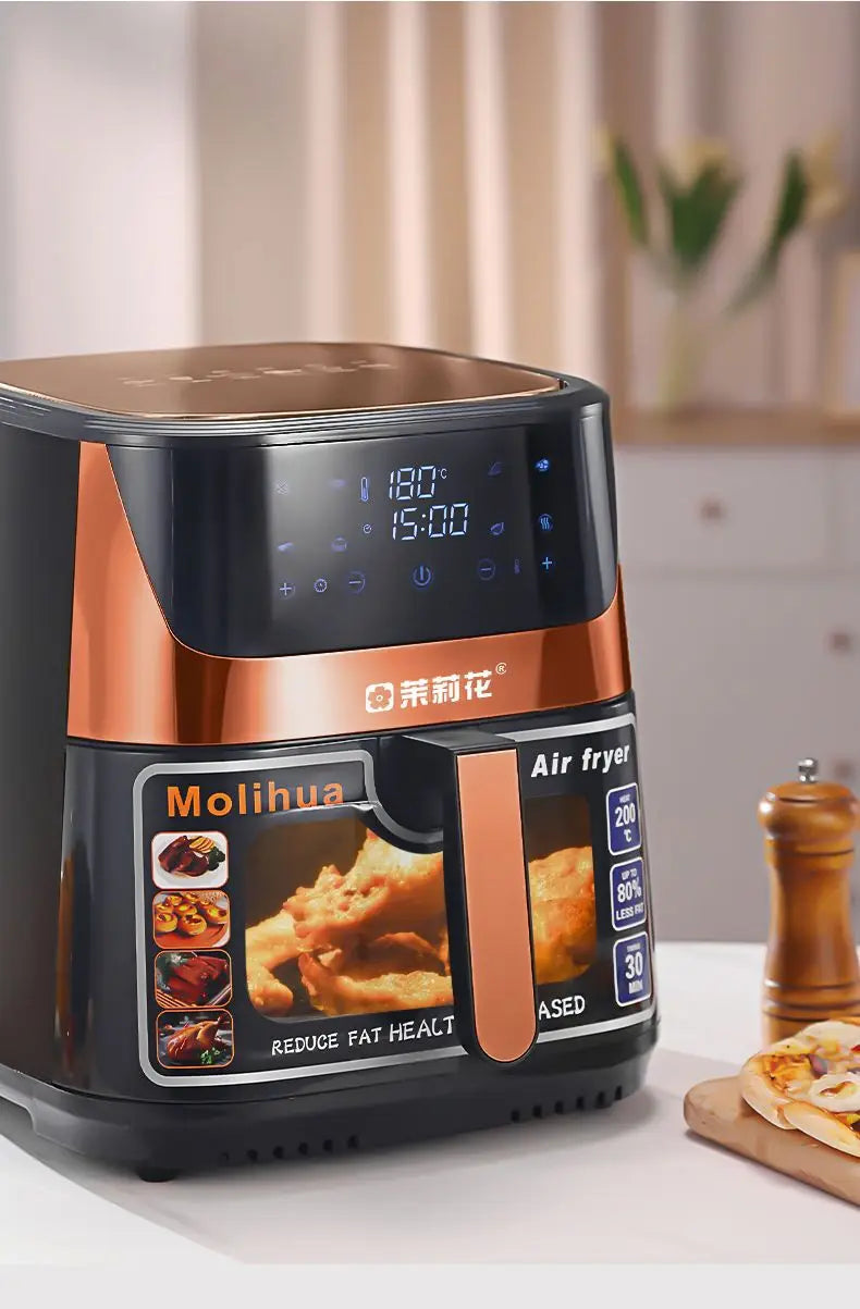 10.5L large capacity air fryer with visible window, stainless steel shell, intelligent touch version, household oil fryer 220V