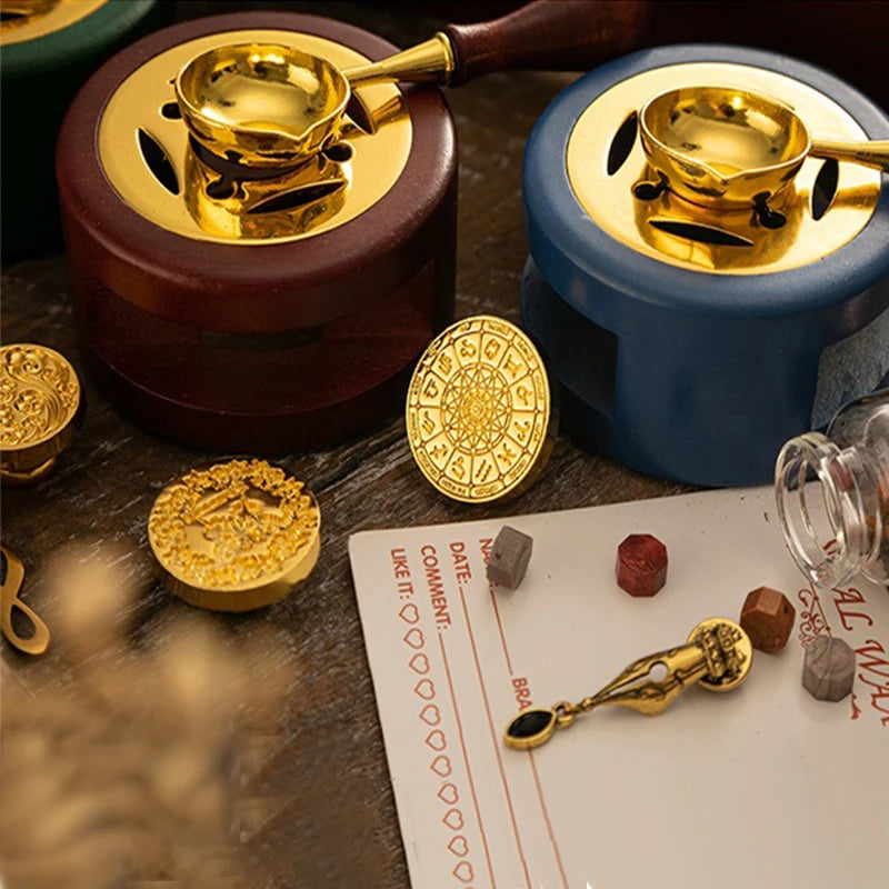 Sealing Wax 1 Set of Spoon Sealing Wax Furnace Stove Pot Seal Decorative Craft Gift Solid Wood Wax Stamp Craft Supplies SB002