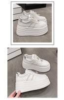 8cm Leather Flats Casual Dad Shoes Chunky Sneakers 2025 Women Platform Sports Shoes Ladies Skateboard Hidden Heels Shoes Tennis