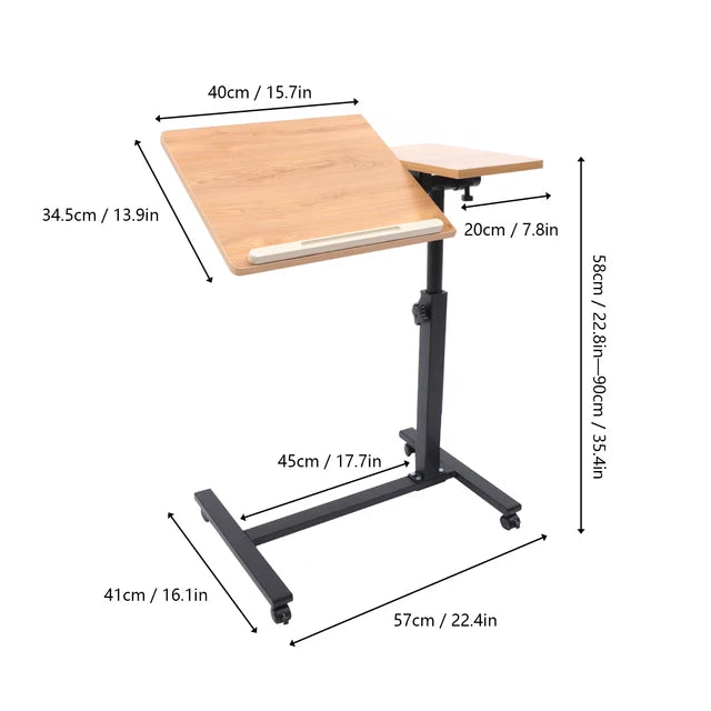 Adjustable Rolling Laptop Desk, Home Office, Mobile Stand, 360° Rotation 