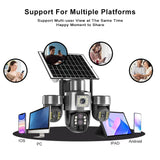 20MP 4G Sim Solar Camera WiFi 10X Optical Zoom 3-PTZ 4-Lens 3-Screens Outdoor Wireless Security Cameras Auto Tracking CCTV V380