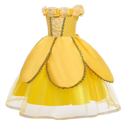 2025 Cosplay Belle Princess Dress Girls Dresses For Beauty and beast Party Clothing Magic stick crown Costume 3-12Y
