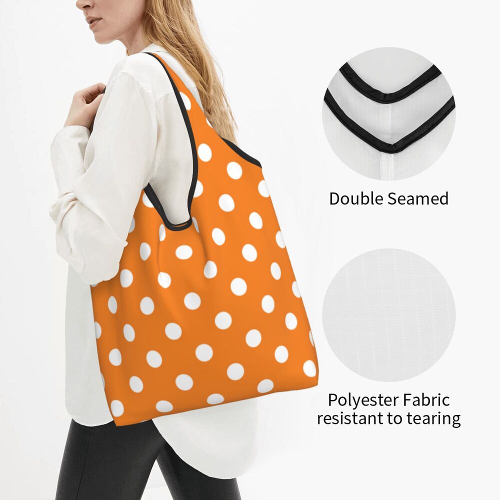Custom Recycling Classic Black And White Polka Dot Shopping Bag Women Tote Bag Portable Grocery Shopper Bags