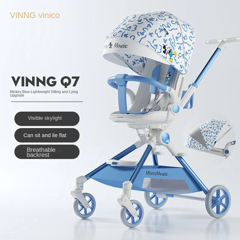 Pink Newborn Stroller can sit or lie down 0-6 years old Children Lightweight Folding Boardable Travel 360 ° Steering Stroller