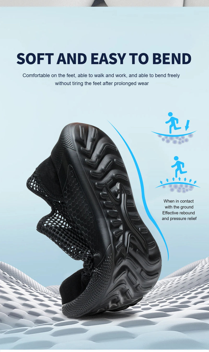 Breathable Men Work Shoes Summer Safety Shoes Lightweight Protective Sneakers Safety Steel Toe Shoes Men Puncture-Proof boots
