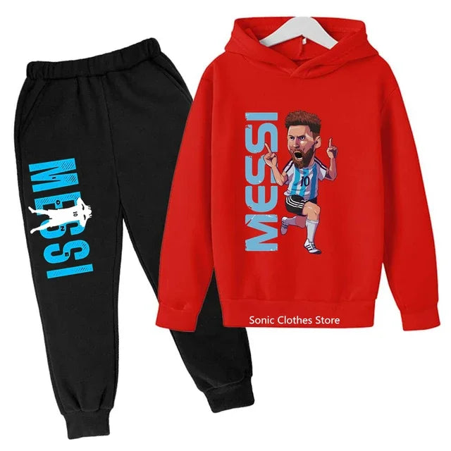 messi avatar printed children's clothing children's autumn and winter hoodies pants 2-piece casual boys and girls suits