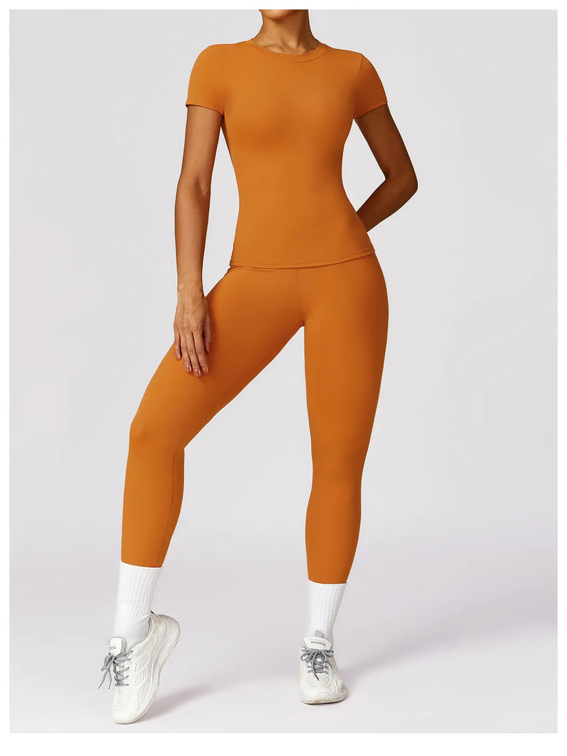 NCLAGEN - Camiseta deportiva para mujer, para correr, de verano, de manga corta, cuello redondo, transpirable, elástica, para gimnasio, yoga, fitness, ajustada, activa