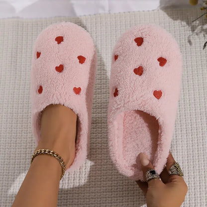 Love Heart Shaped Slippers for Women Soft Mute Shoes Indoor Comfortable Silent Carpet Lightweight Living Room Winter Cute 