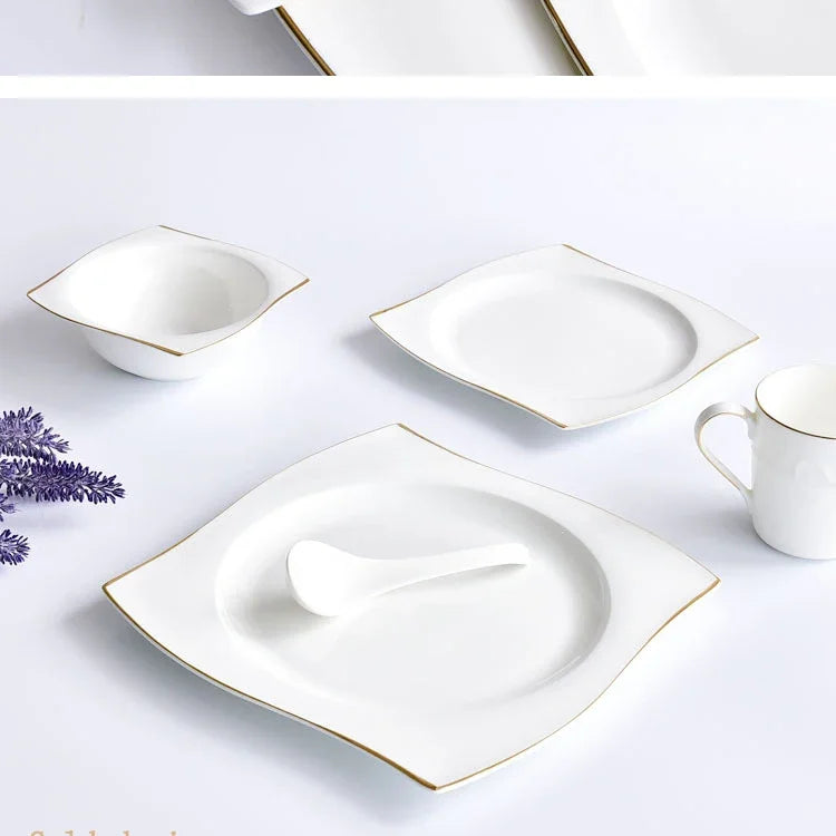 Ceramic Square Plates and Bowl Set Dinner Set Plates and Dishes Bone Porcelain Tableware Phnom Penh Cutlery Kitchen Accessories