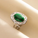 1pc Green Turquoise Ring Hippie Stainless Steel Silver Color Charm Opening Adjustable Ring Women Chunky Bohemian Party Jewelry