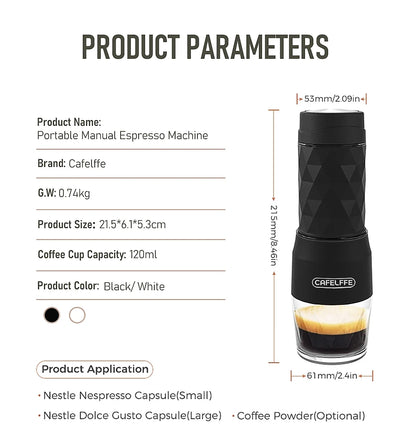 Cafelffe 3 In1 Portable Coffee Machine Hot/Cold Water Manual Espresso Maker For Capsule & Ground Hand Press Brewer hiking Travel