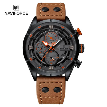 NAVIFORCE Men Casual Watch Fashion Luxury Waterproof Genuine Leather Strap Male Chronograph Quartz WristWatch Relogio Masculino