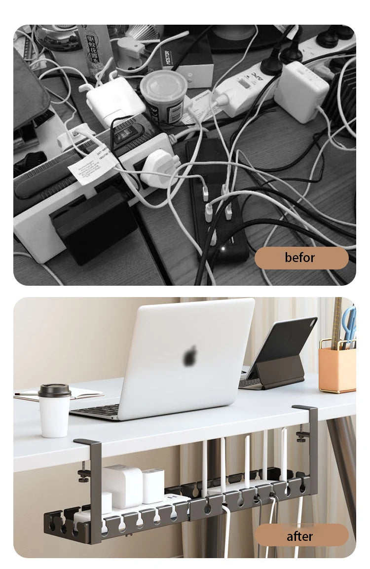 Under Table Storage Rack No-Drill Metal Cable Management Tray Home Office Desk Wire Organizer Retractable Power Strip Storage