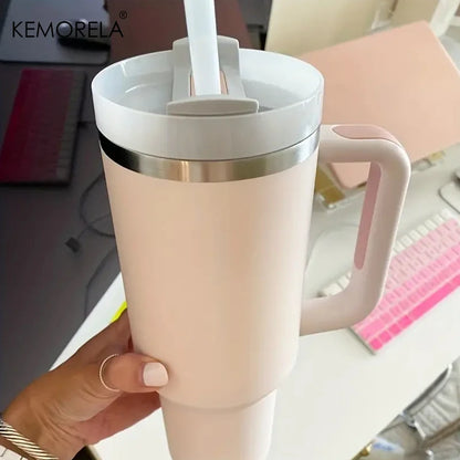 KEMORELA 30&40 oz Tumbler With Handle Lid Straw 887/1182ML Stainless Steel Water Bottle Vacuum Thermos Cup Travel Car Coffee Mug