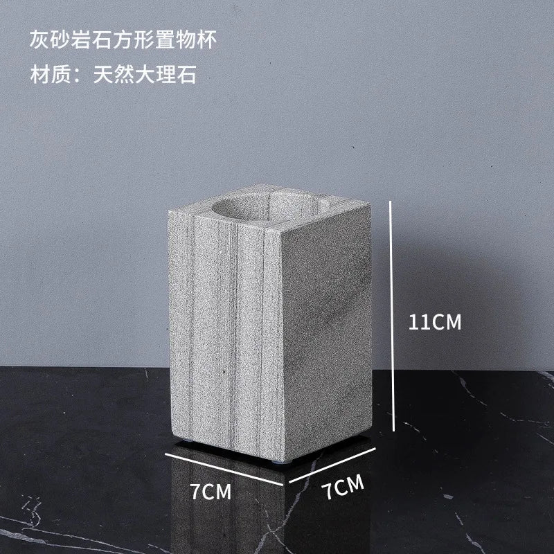 Nordic natural grey marble bathroom accessories Soap dispenser cotton swab jar tissue box soap dish tray bathroom decoration