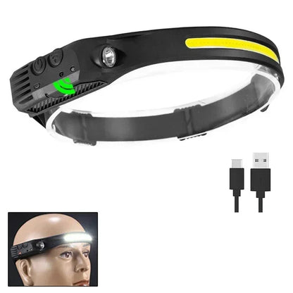 Linterna frontal de inducción LED recargable por USB, batería incorporada, 5 modos de iluminación, para acampar al aire libre y pescar.