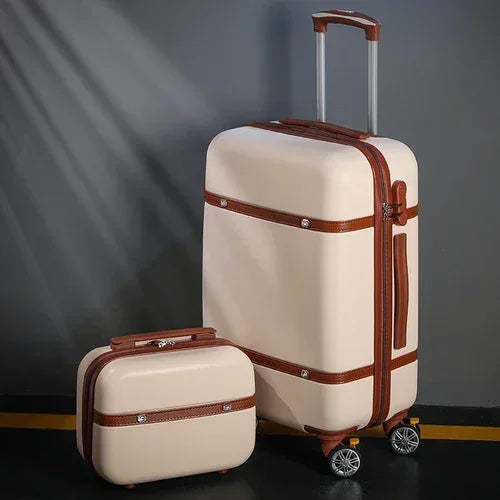 Rolling Luggage Set Women's Fashion Combination Lock Travel Suitcase Set Universal Cosmetic Bag Retro 2-Piece Trolley Luggage Set