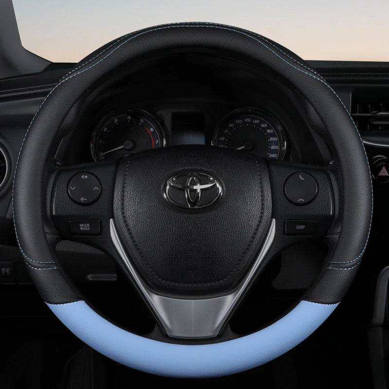 PU Leather Contrast Colour Car Steering Wheel Cover  Sweat Absorbent, Wear Resistant and Non-slip, Universal in All Seasons