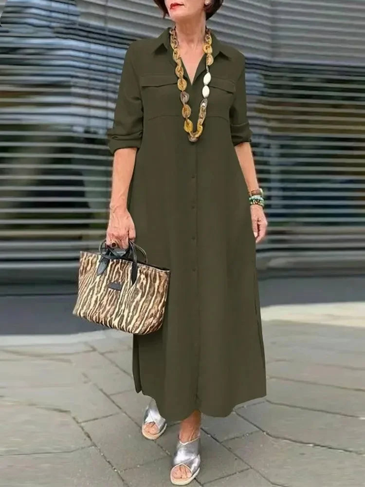 2024 primavera/verão moda feminina novo elegante plus size manga comprida botão elegante vestido de algodão linho único breasted robe