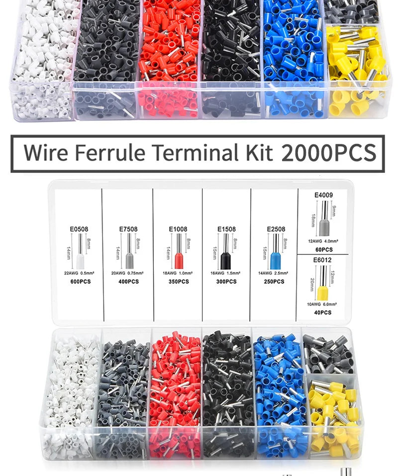 Kit de crimpadora de casquillos hexagonales autoajustables con trinquete, 23-7 AWG, 0,25-10 mm², con terminales de cable y casquillos