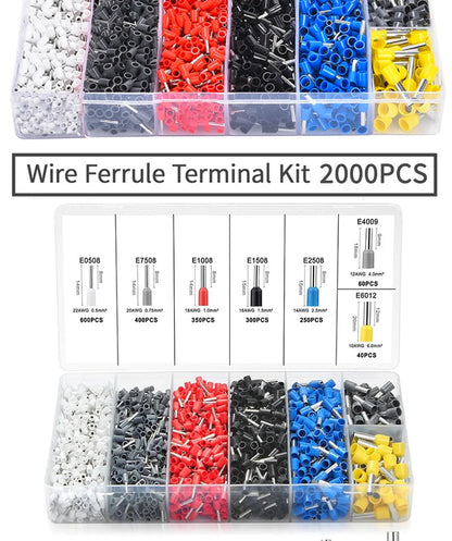 Kit de crimpadora de casquillos hexagonales autoajustables con trinquete, 23-7 AWG, 0,25-10 mm², con terminales de cable y casquillos