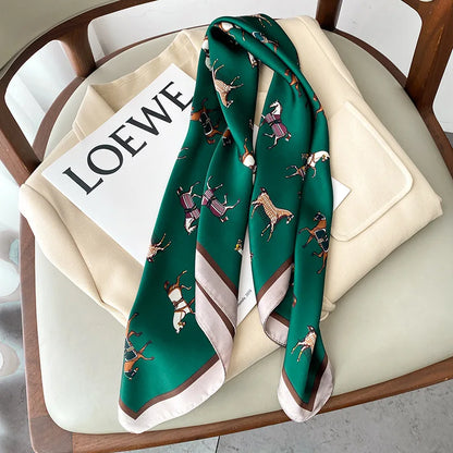 2024 Horse Print Female Silk Neck Scarf Square Hair Scarves Foulard Head Band Shawls Wraps Neckerchief Bandana Women