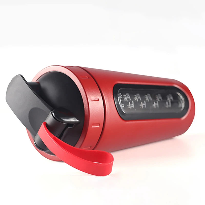 1Pc 700ML Stainless Steel Sports Water Mugs Shaker Bottles With Scale, Outdoor Gym Fitness Shake Cup Protein Powder Mixer Bottle