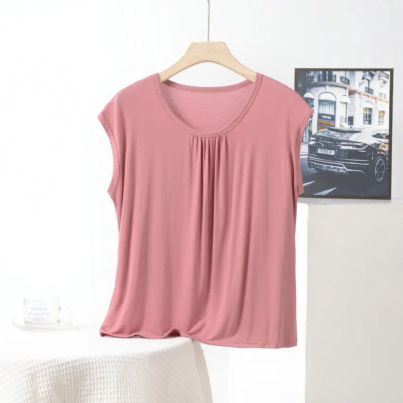 XL to 8XL Plus Size Modal Loose T-Shirt Sleeveless Solid Color Casual Tank Tops Homewear Bottomed Tee Tops Summer Women's Top