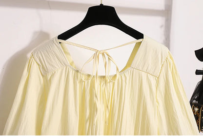 Plus Size Shirts & Blouses Women Summer 2025 New Arrival Korean Fashion Tops Short Puff Sleeve Loose Sweet Blouse Woman L-4XL