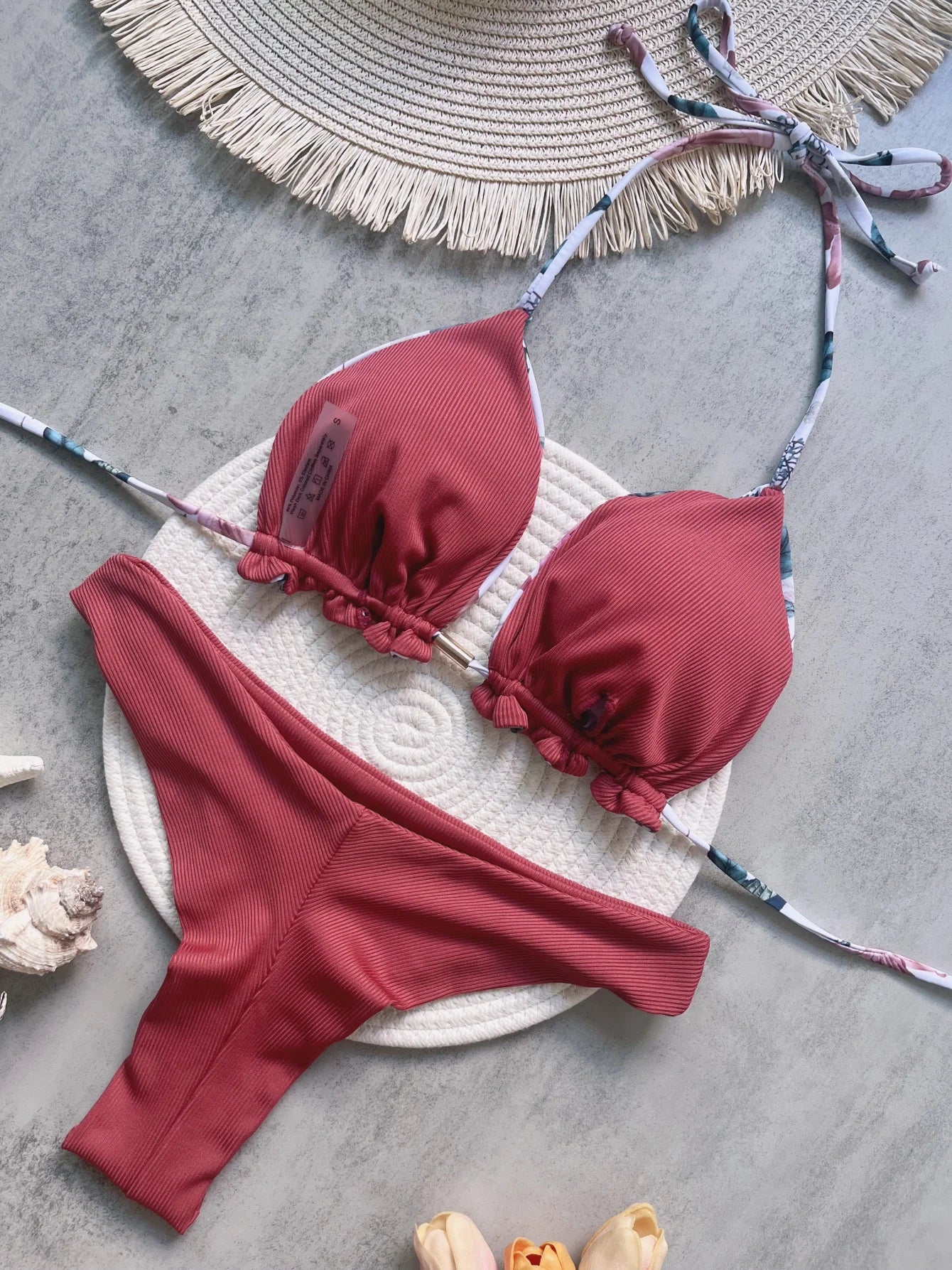 Leaves Printed Halter High Leg Cut Bikini Women Swimwear Female Swimsuit Two-pieces Bikini set Bather Bathing Suit Swim