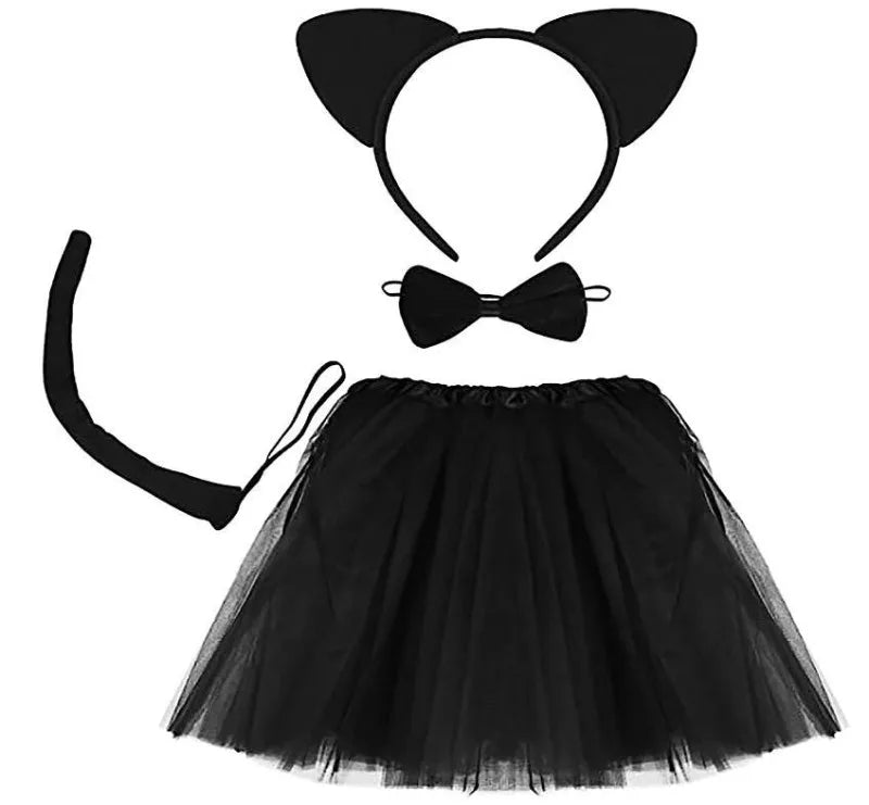 Animal Cat Tiger Cosplay Costume for Boys Girls Headband Clothes Shoes Tail Tutu Skirt Gloves Set for Kids School Performance