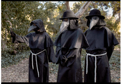 Capa de Halloween, máscara de médico de la peste, disfraz de Cosplay, Camisa larga de hechicero, bata negra con capucha, conjunto de disfraz de vacaciones para adultos y niños