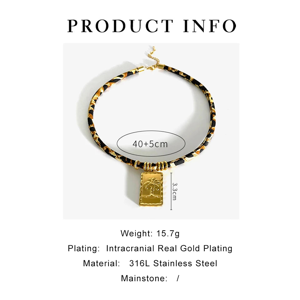 GHIDBK Europe and America Exaggerated Stainless Steel Heart Sun Pendant Necklace Vintage Trend Leopard Print Necklaces for Women
