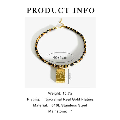 GHIDBK Europe and America Exaggerated Stainless Steel Heart Sun Pendant Necklace Vintage Trend Leopard Print Necklaces for Women