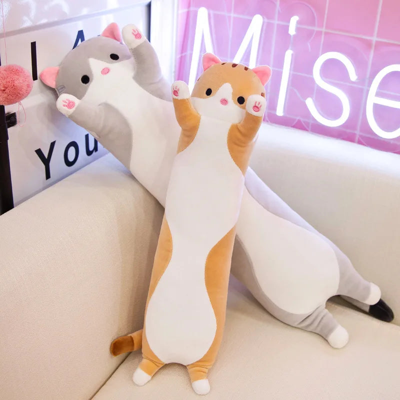 Almohada de peluche de juguete para niños, linda almohada de gato, almohada de gato de felpa suave y larga, regalo de cumpleaños